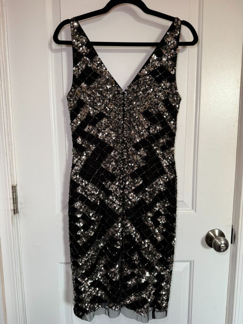 Vintage Sequin Geometric Bodycon Mini Dress Party Cocktail New Years Eve Holiday - Picture 3 of 10